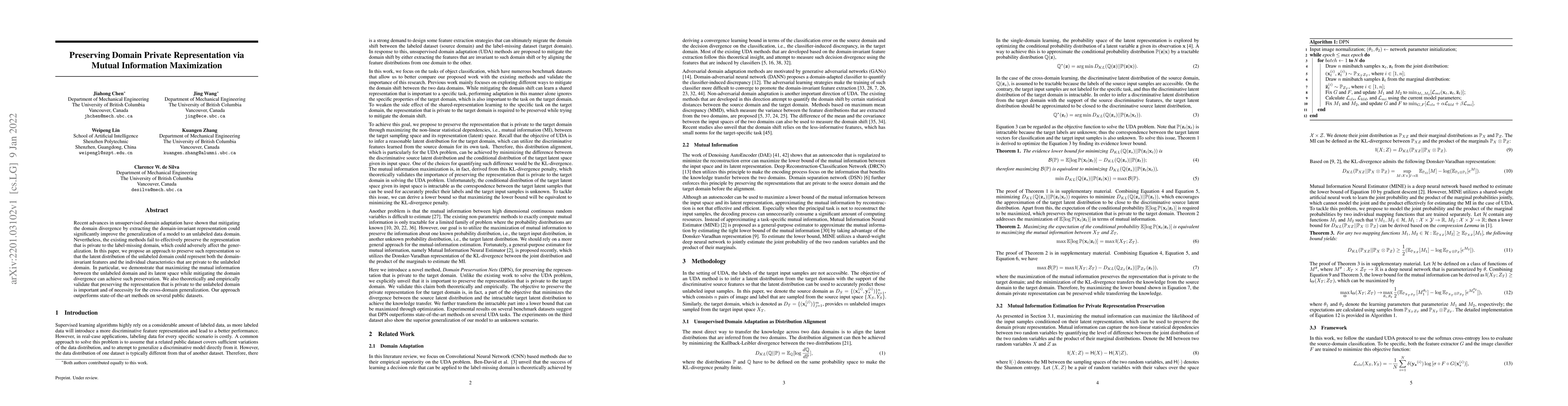 Thumbnail for Preserving Domain Private Representation via Mutual Information
  Maximization