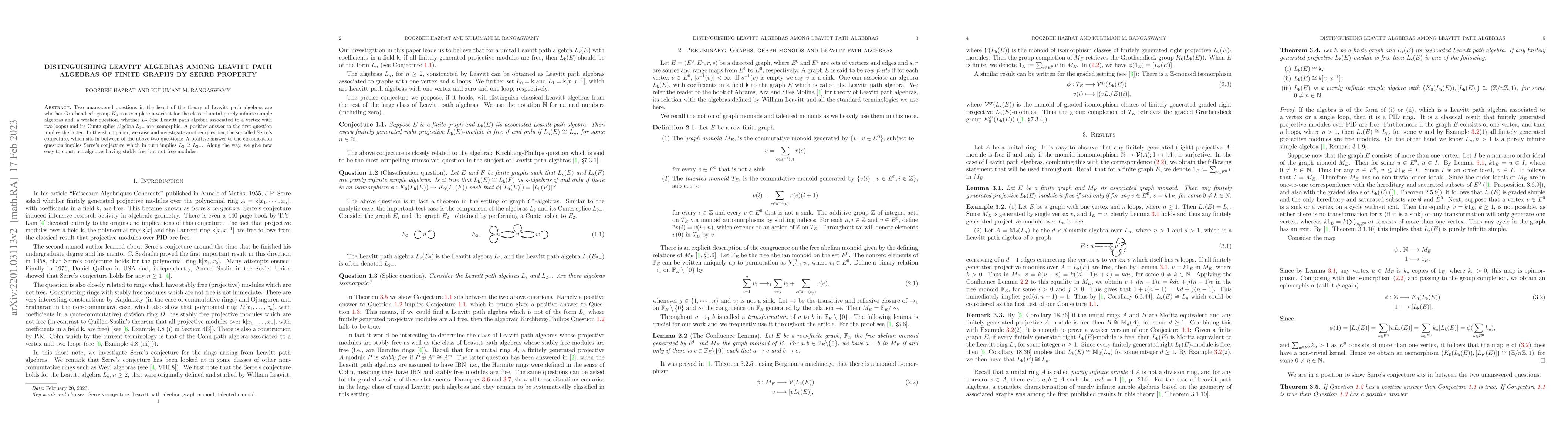 Thumbnail for Distinguishing Leavitt algebras among Leavitt path algebras of finite
  graphs by Serre property
