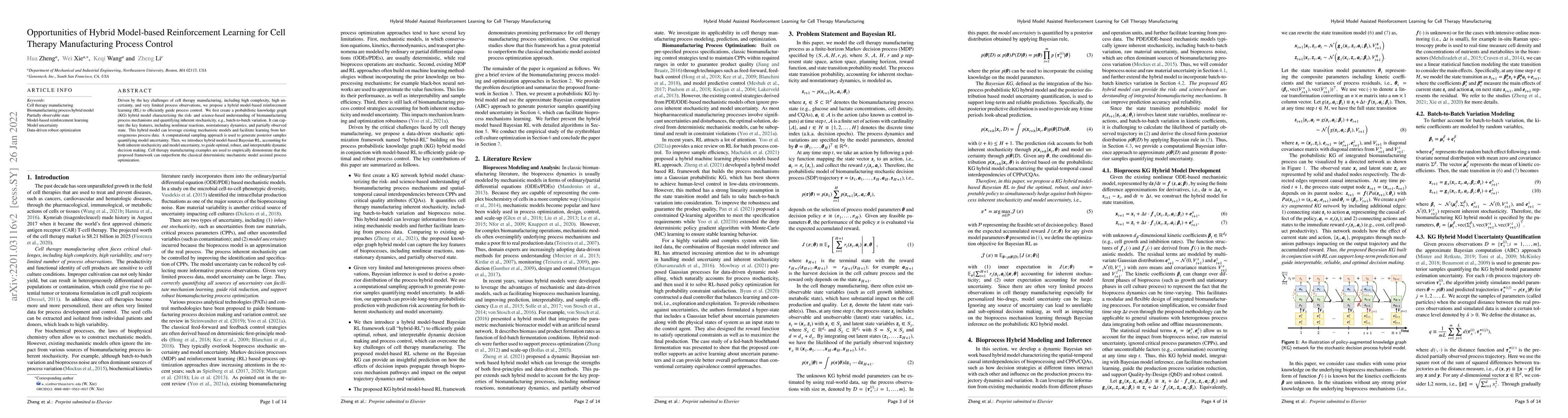 Thumbnail for Opportunities of Hybrid Model-based Reinforcement Learning for Cell
  Therapy Manufacturing Process Control