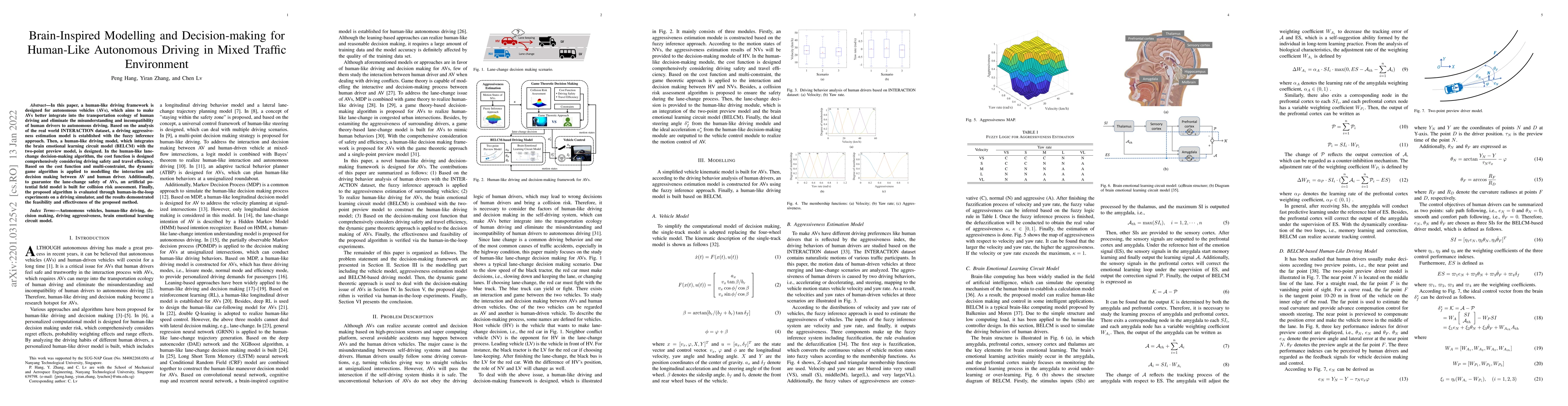 Thumbnail for Brain-Inspired Modelling and Decision-making for Human-Like Autonomous
  Driving in Mixed Traffic Environment