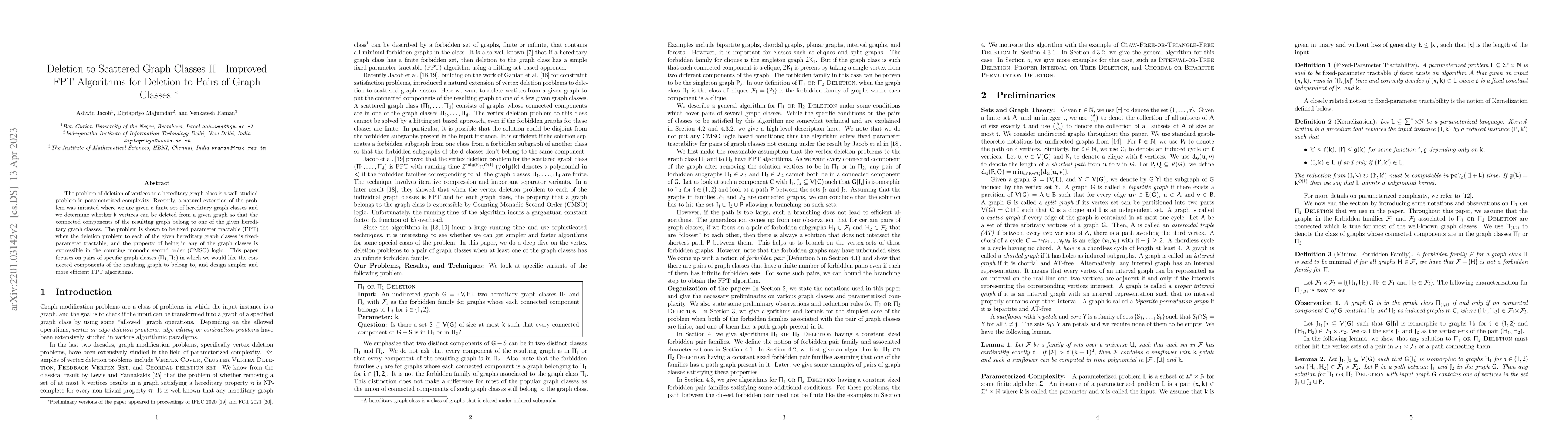 Thumbnail for Deletion to Scattered Graph Classes II -- Improved FPT Algorithms for
  Deletion to Pairs of Graph Classes