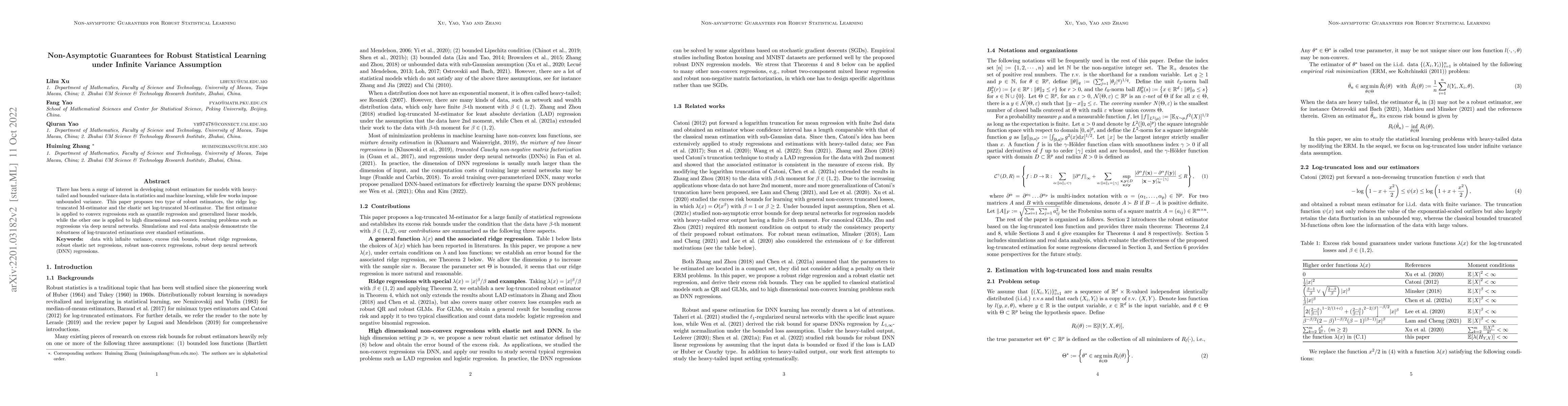 Thumbnail for Non-Asymptotic Guarantees for Robust Statistical Learning under Infinite
  Variance Assumption