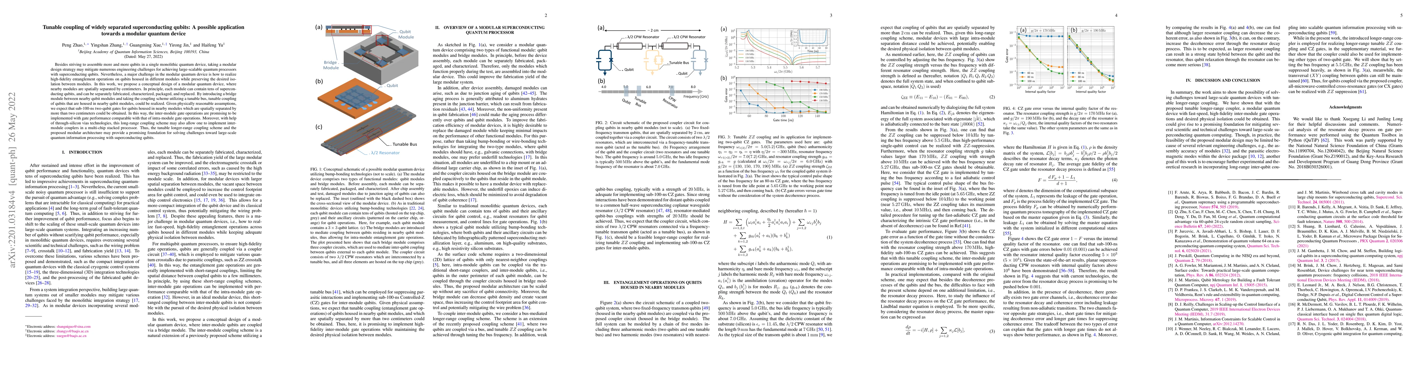 Thumbnail for Tunable coupling of widely separated superconducting qubits: A possible
  application towards a modular quantum device