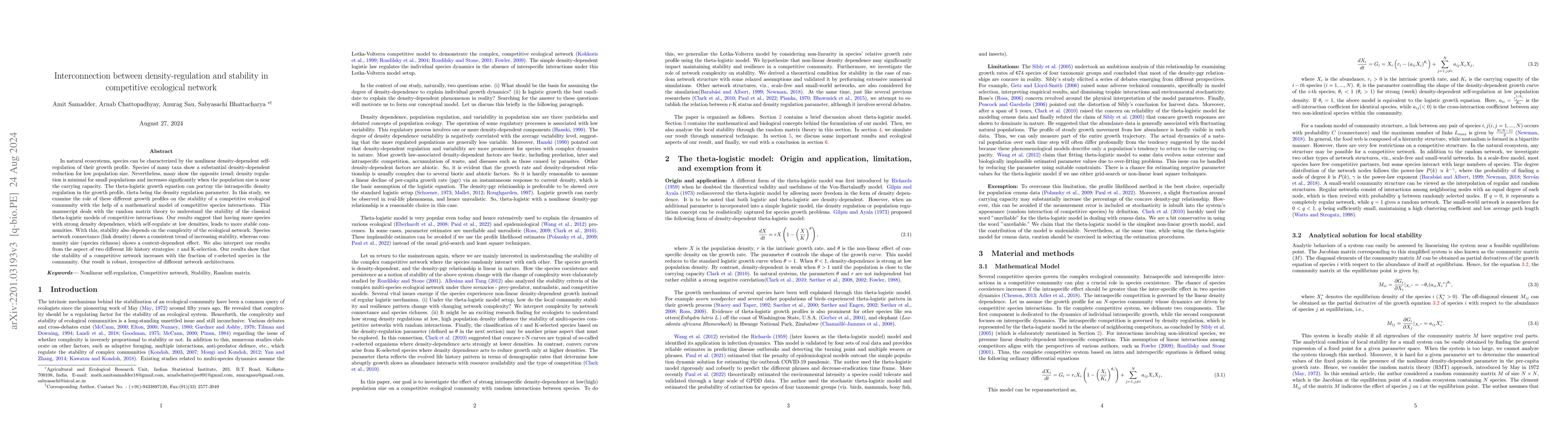 Thumbnail for The impact of life-history strategies on the stability of competitive
  ecological network