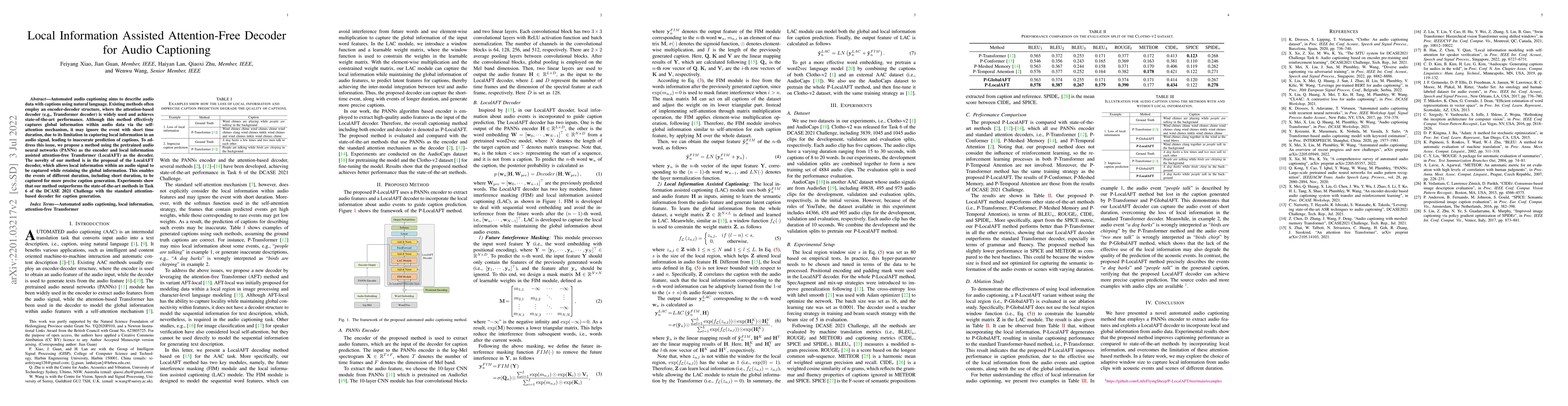 Thumbnail for Local Information Assisted Attention-free Decoder for Audio Captioning
