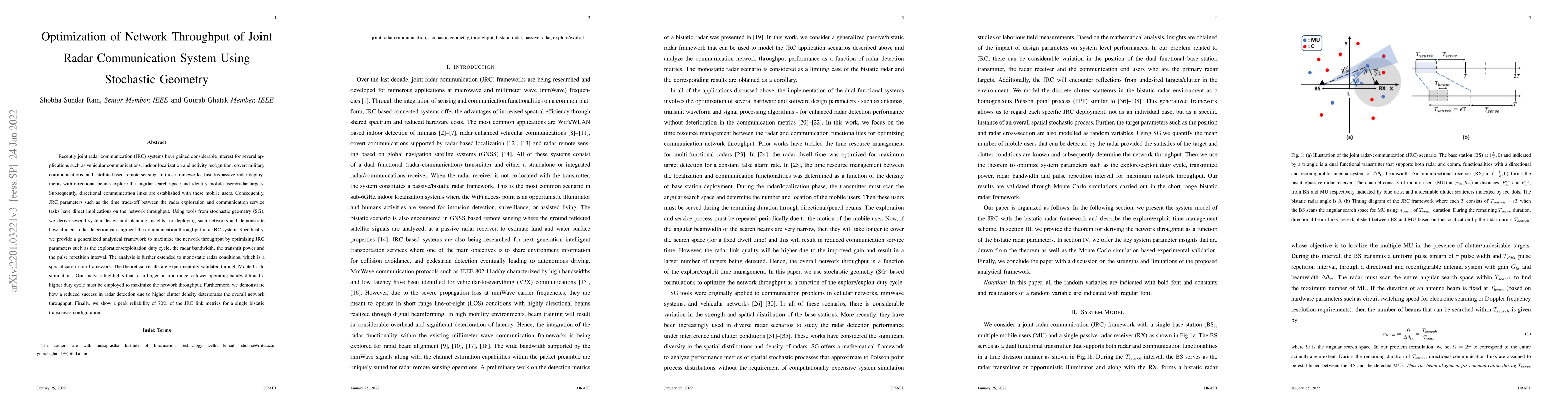 Thumbnail for Optimization of Network Throughput of Joint Radar Communication System
  Using Stochastic Geometry