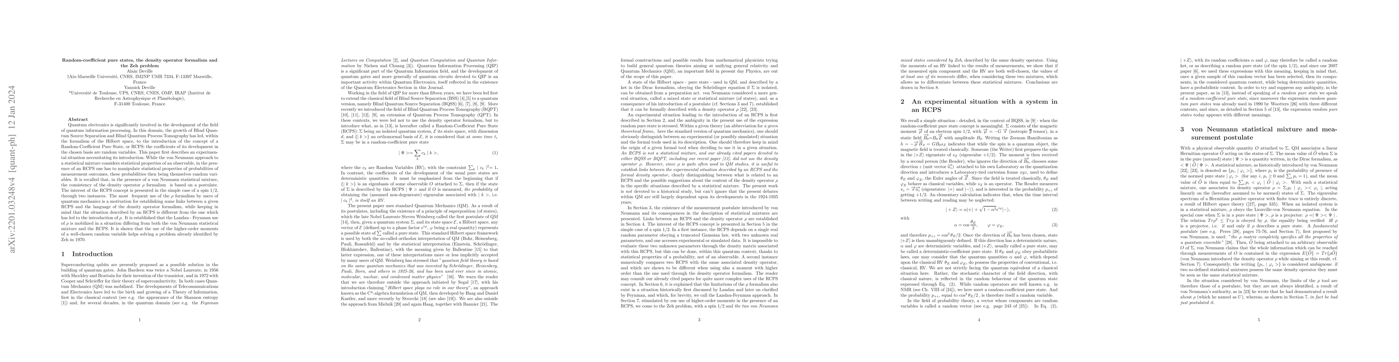 Thumbnail for Random-coefficient pure states, the density operator formalism and the
  Zeh problem