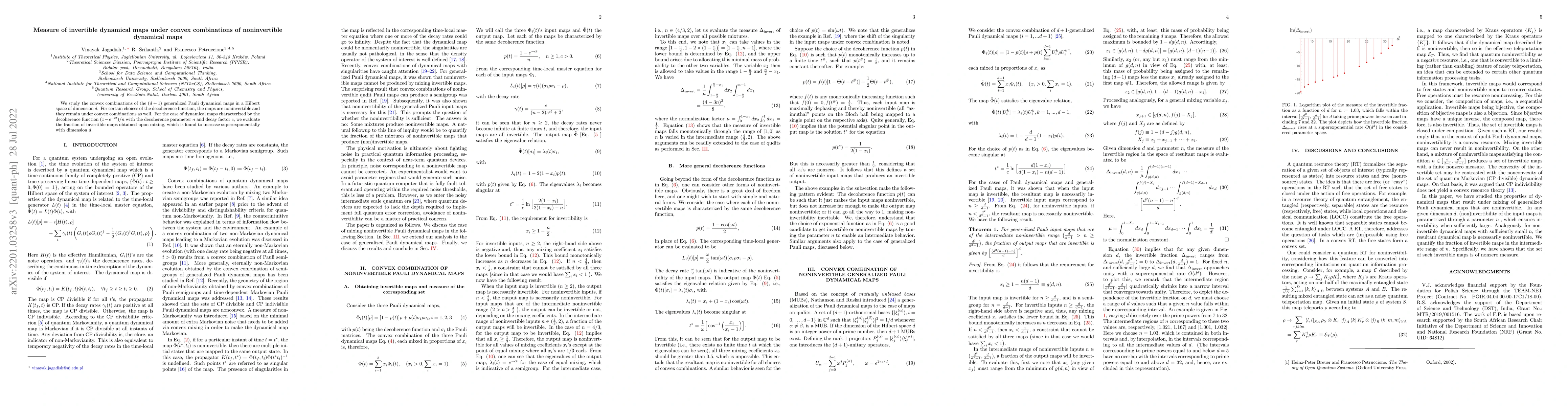 Thumbnail for Measure of invertible dynamical maps under convex combinations of
  noninvertible dynamical maps
