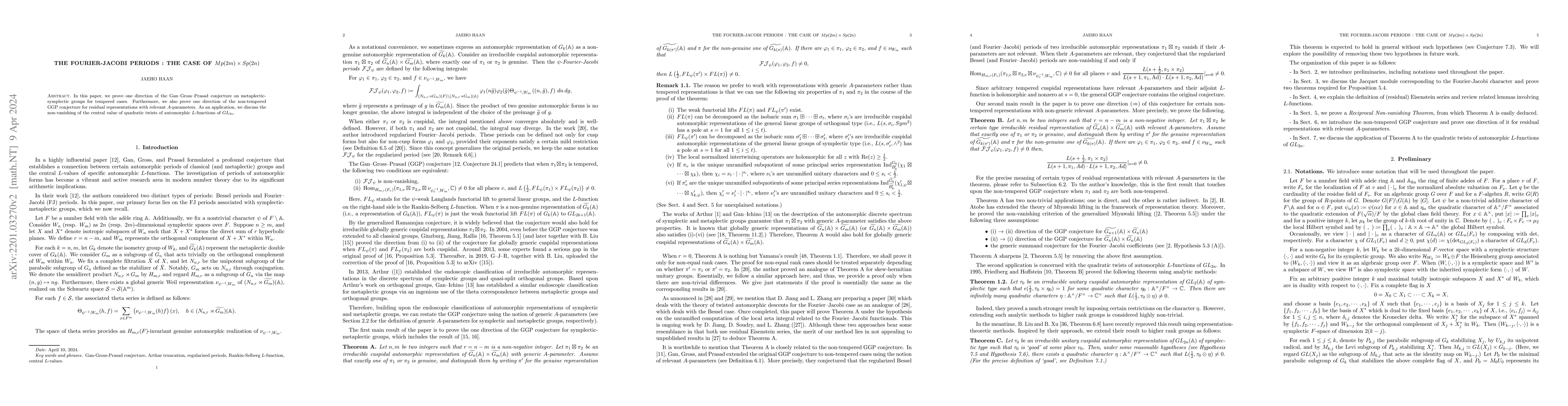 Thumbnail for The Fourier-Jacobi Periods : The case of $Mp(2n+2r) \times Sp(2n)$