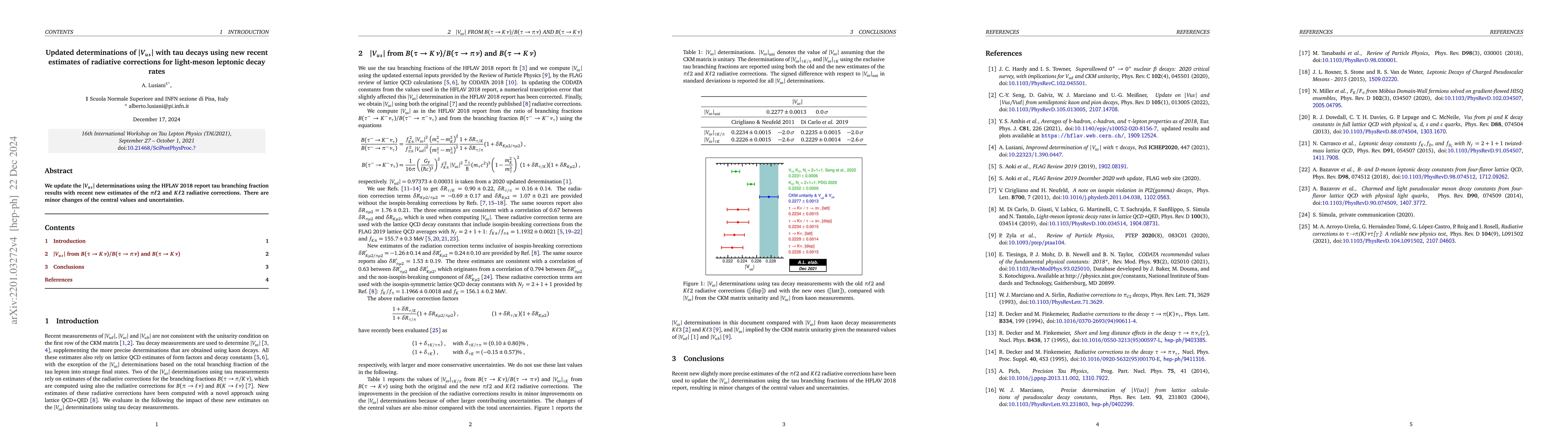 Thumbnail for Updated determinations of |V$_{us}$| with tau decays using new recent
  estimates of radiative corrections for light-meson leptonic decay rates