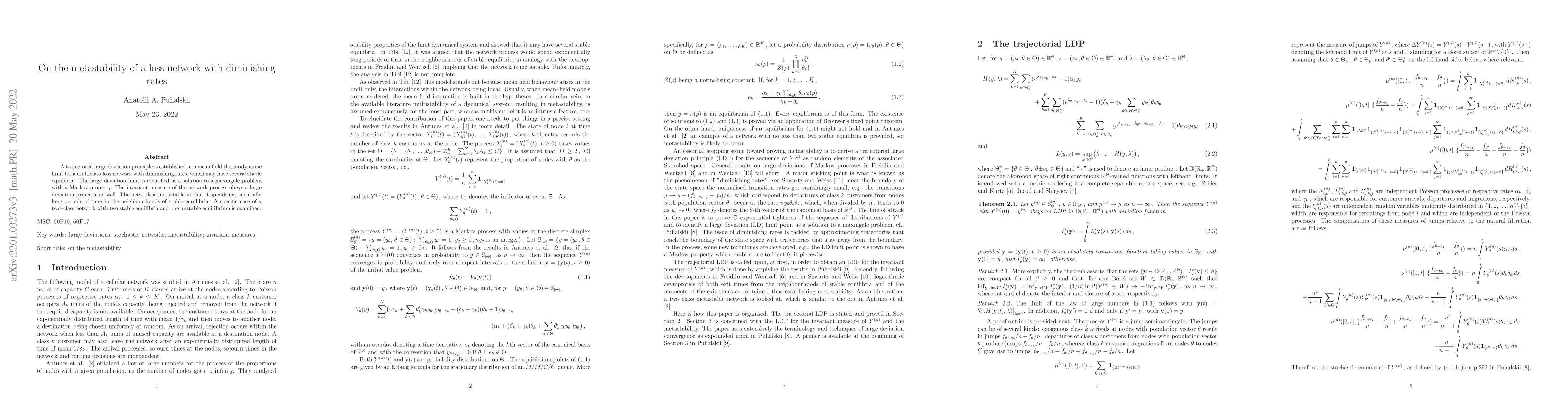 Thumbnail for On the metastability of a loss network with diminishing rates