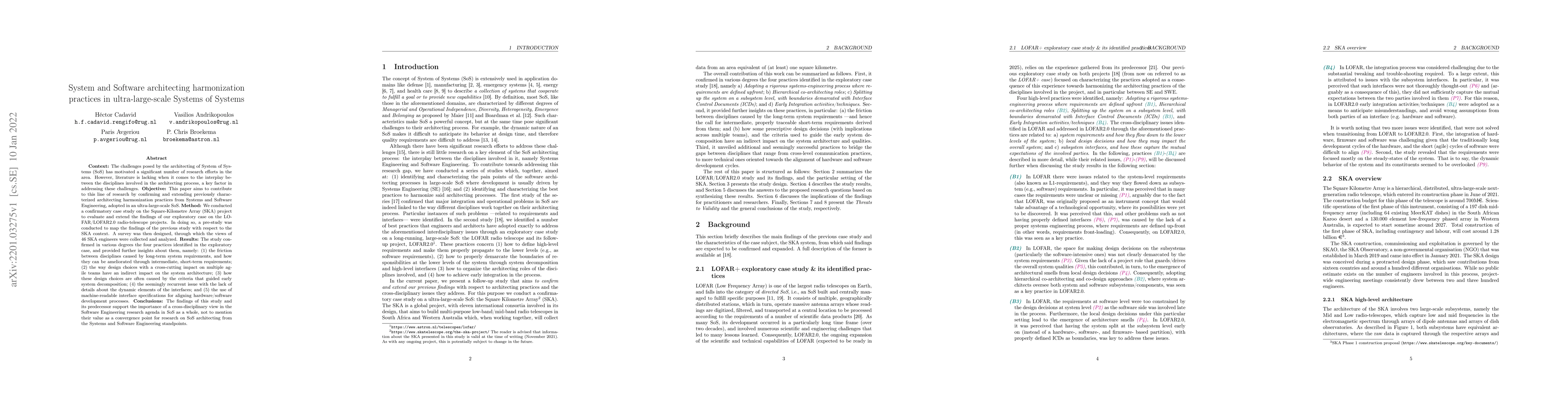 Thumbnail for System and Software architecting harmonization practices in
  ultra-large-scale Systems of Systems