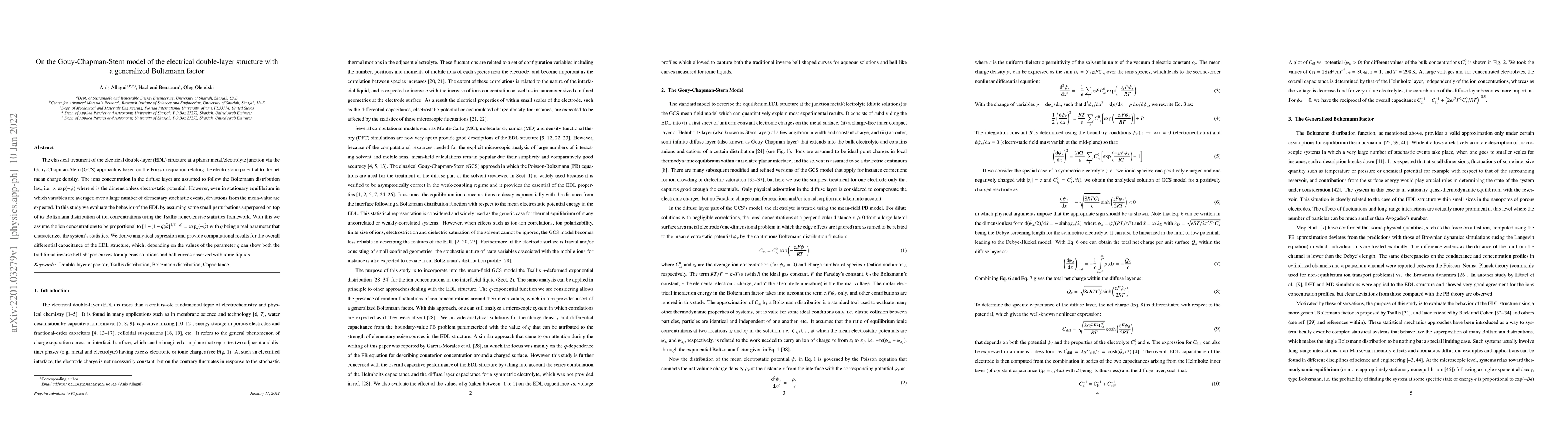 Thumbnail for On the Gouy-Chapman-Stern model of the electrical double-layer structure
  with a generalized Boltzmann factor
