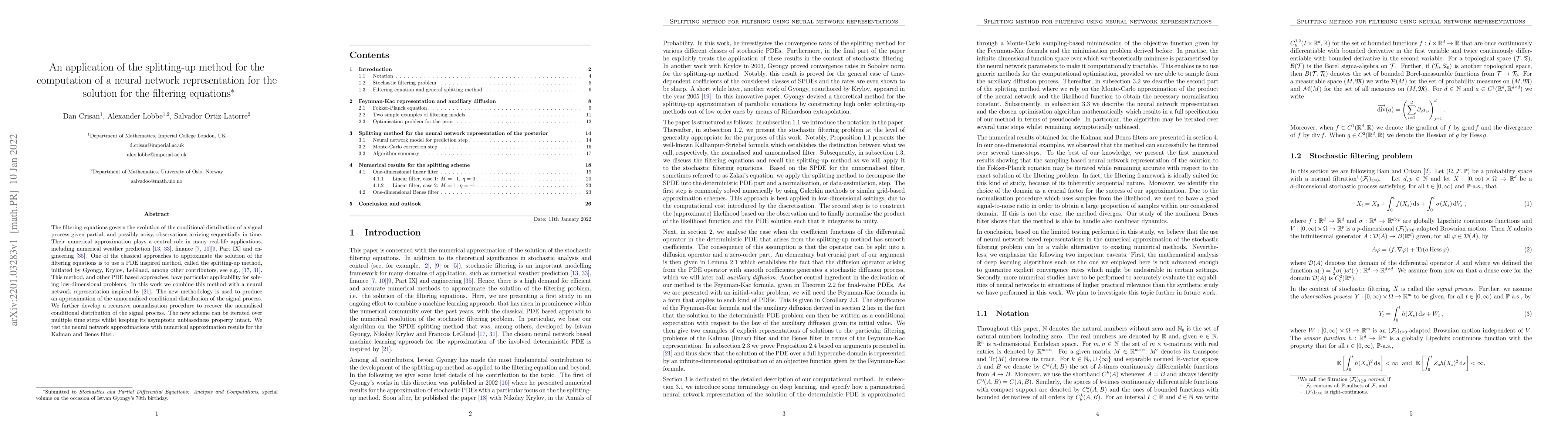 Thumbnail for An application of the splitting-up method for the computation of a
  neural network representation for the solution for the filtering equations