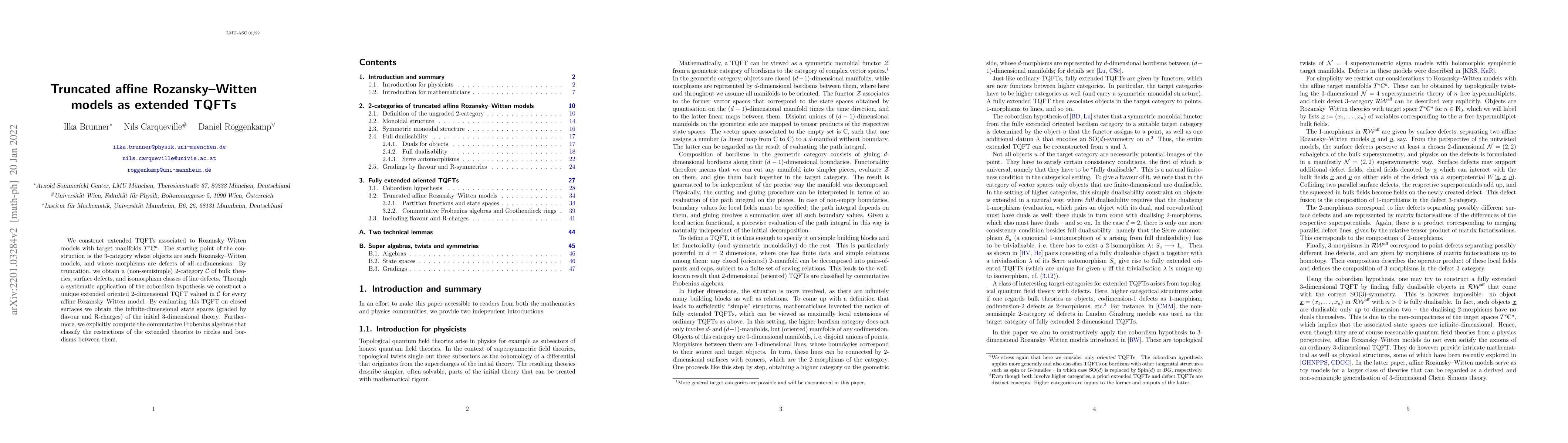 Thumbnail for Truncated affine Rozansky--Witten models as extended TQFTs