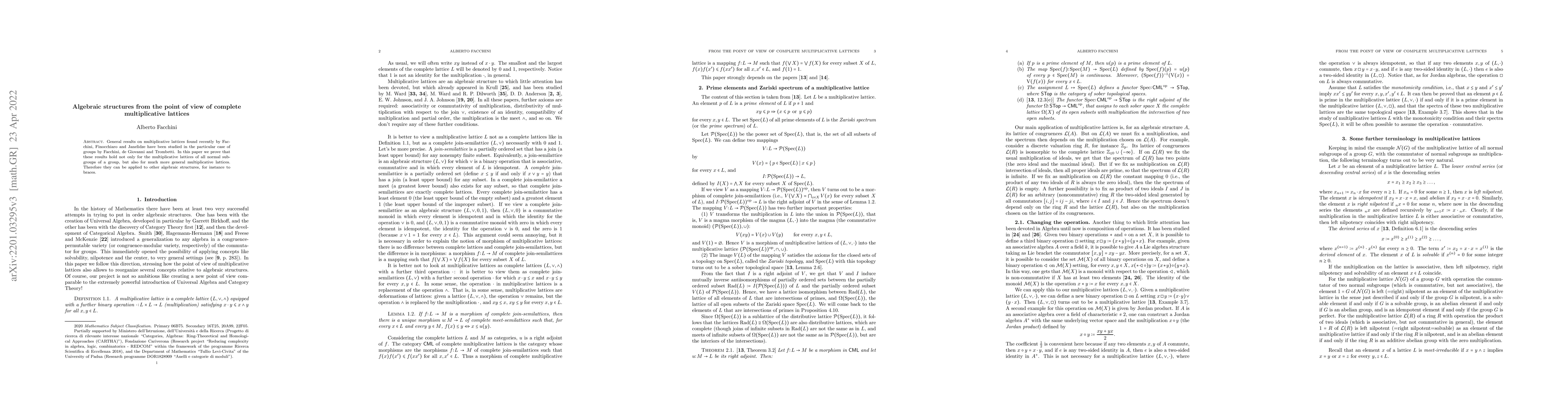 Thumbnail for Algebraic structures from the point of view of complete multiplicative
  lattices