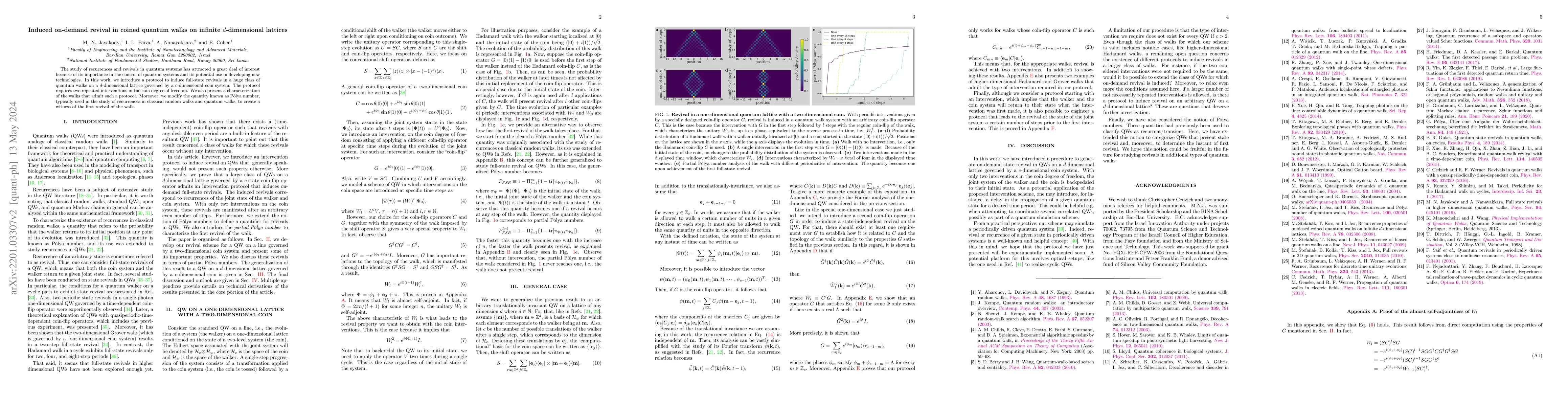 Thumbnail for Induced on-demand revival in coined quantum walks on infinite
  $d$-dimensional lattices