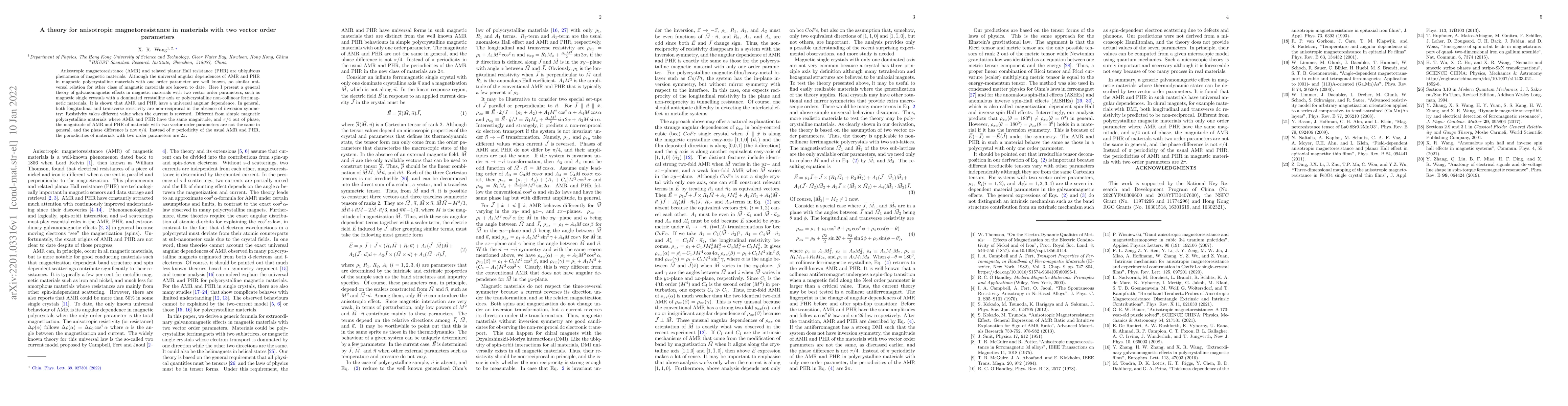 Thumbnail for A theory for anisotropic magnetoresistance in materials with two vector
  order parameters