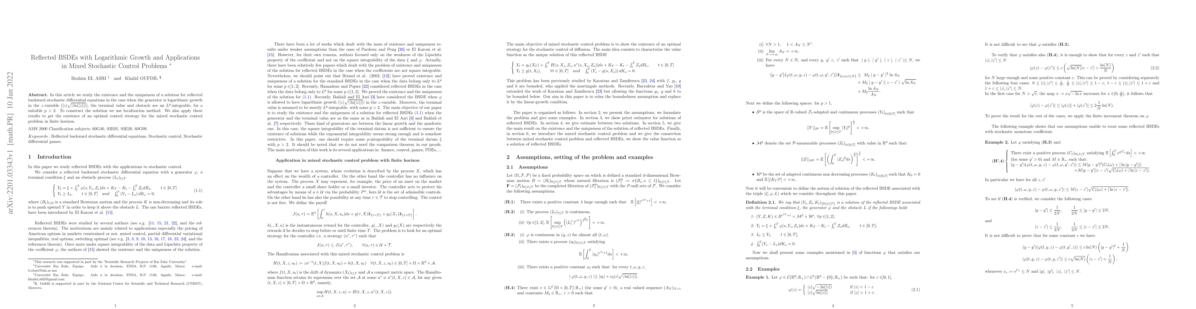 Thumbnail for Reflected BSDEs with Logarithmic Growth and Applications in Mixed
  Stochastic Control Problems