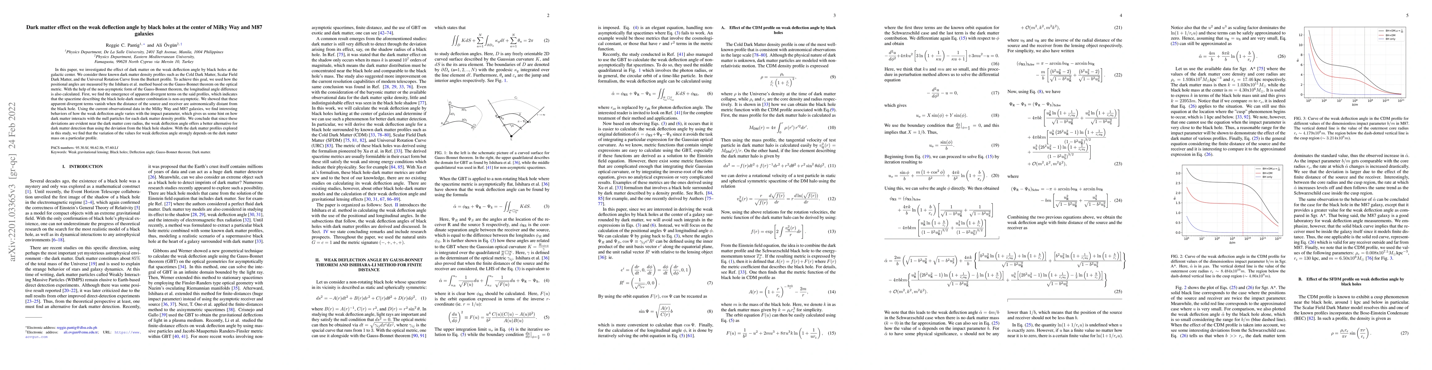 Thumbnail for Dark matter effect on the weak deflection angle by black holes at the
  center of Milky Way and M87 galaxies