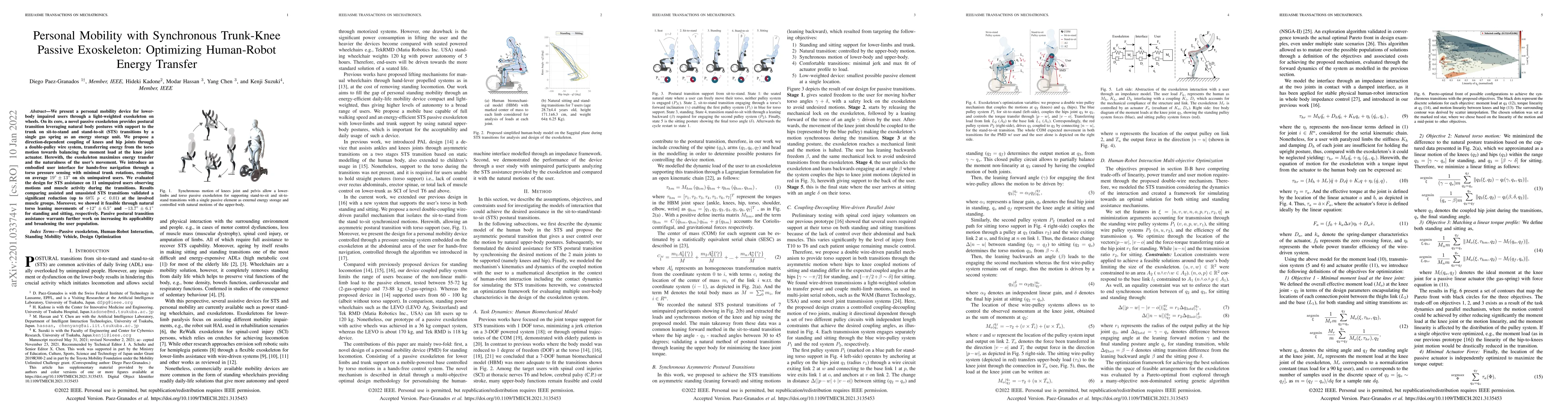 Thumbnail for Personal Mobility With Synchronous Trunk-Knee Passive Exoskeleton:
  Optimizing Human-Robot Energy Transfer