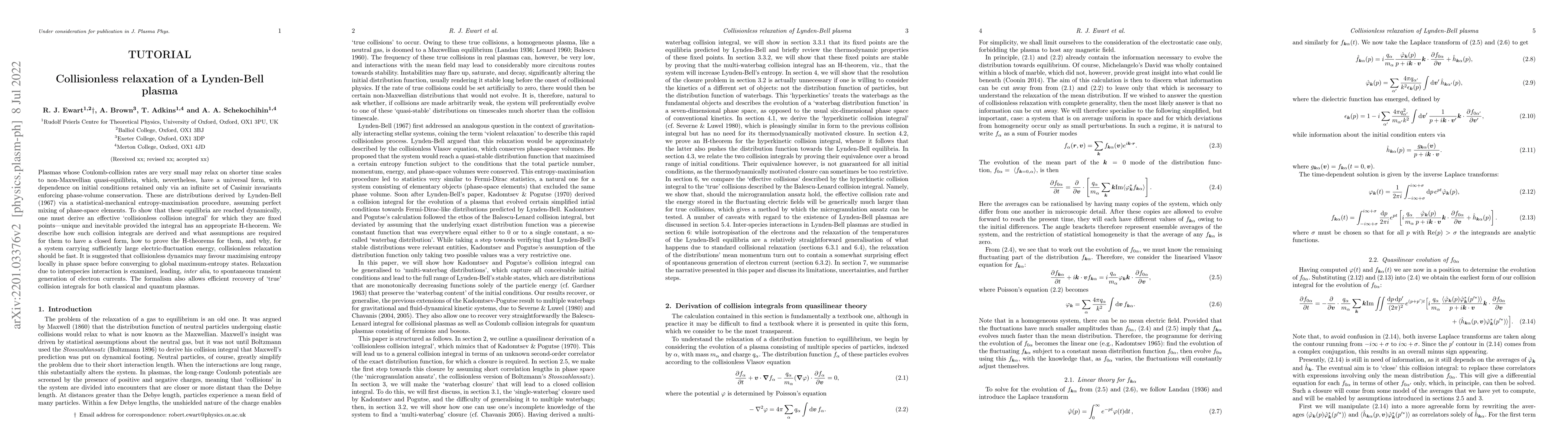 Thumbnail for Collisionless relaxation of a Lynden-Bell plasma