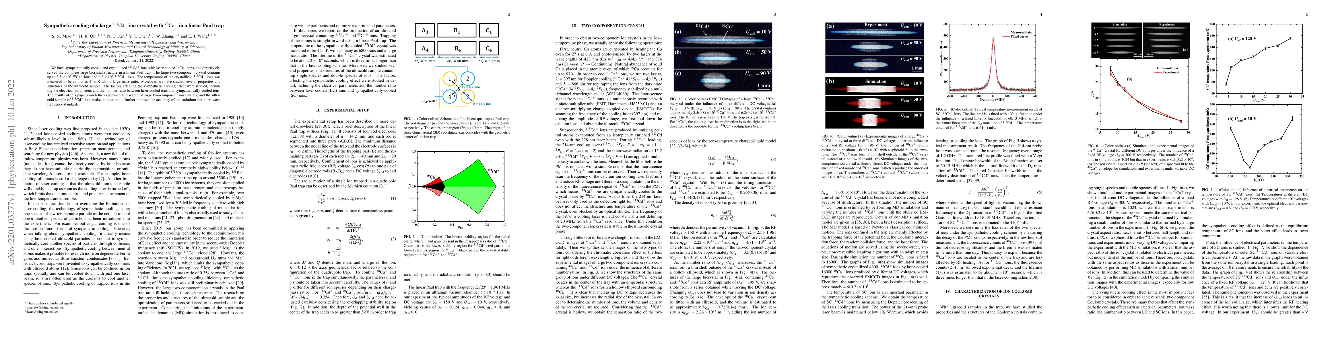 Thumbnail for Sympathetic cooling of a large ${}^{113}\mathrm{{Cd}}^{+}$ ion crystal
  with ${}^{40}\mathrm{{Ca}}^{+}$ in a linear Paul trap