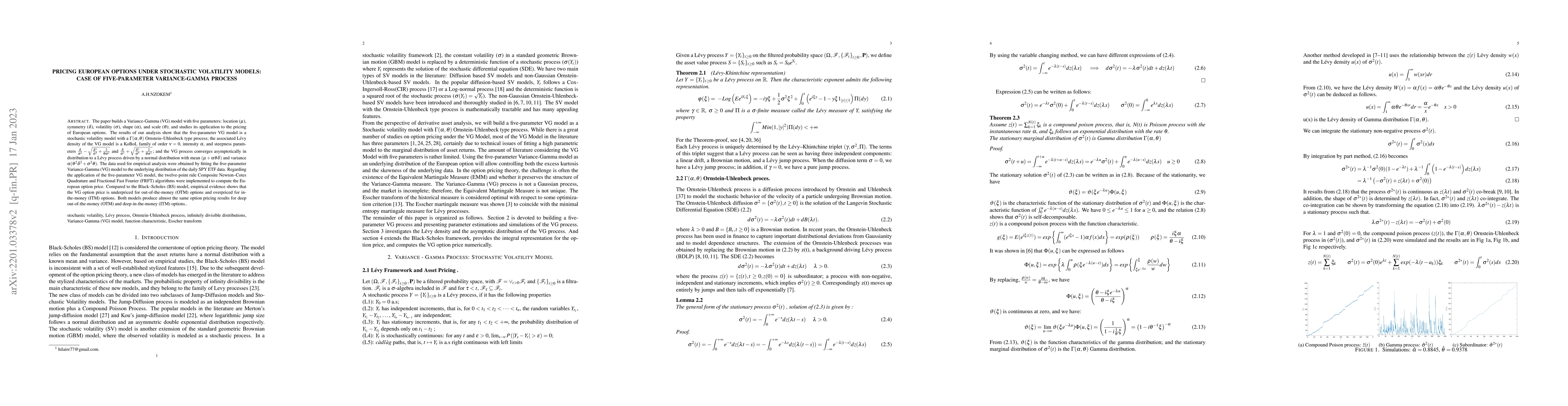 Thumbnail for Pricing European Options under Stochastic Volatility Models: Case of
  five-Parameter Variance-Gamma Process