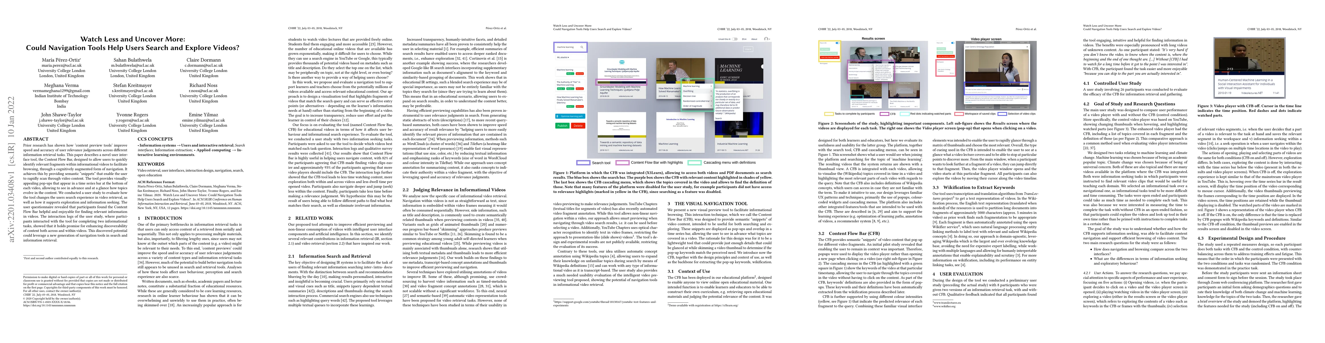 Thumbnail for Watch Less and Uncover More: Could Navigation Tools Help Users Search
  and Explore Videos?
