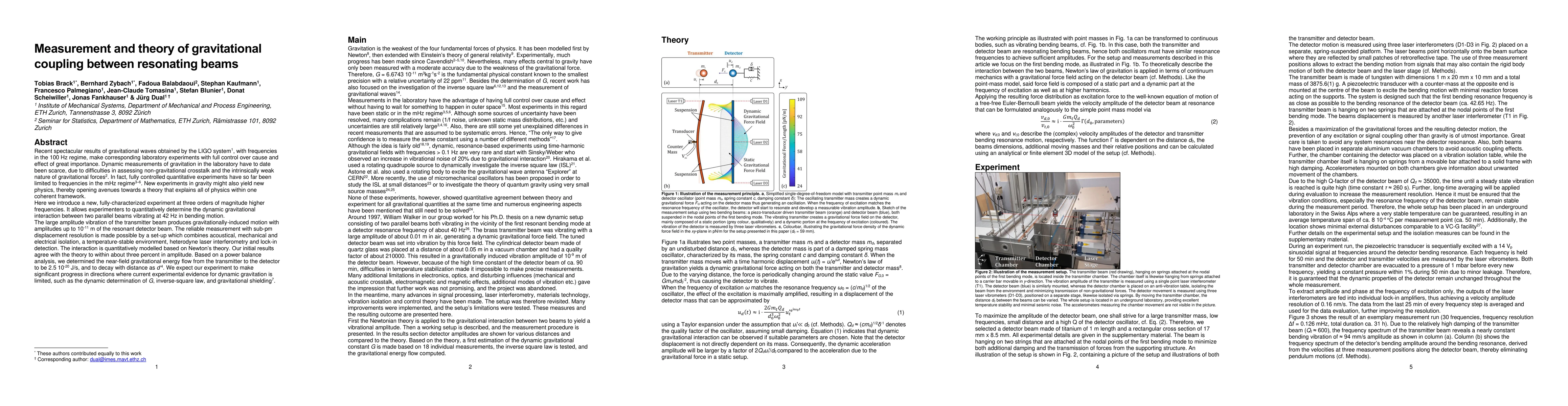 Thumbnail for Measurement and theory of gravitational coupling between resonating
  beams