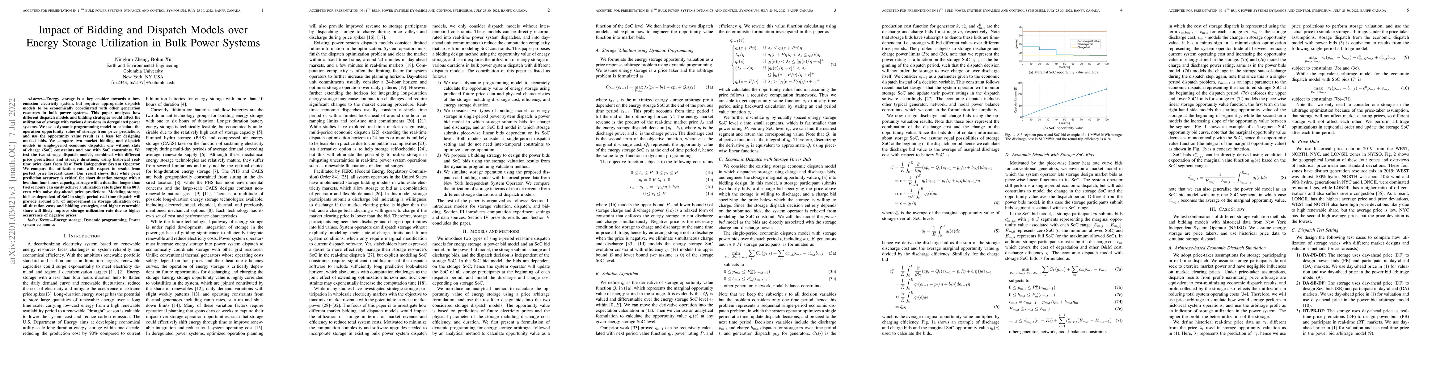 Thumbnail for Impact of Bidding and Dispatch Models over Energy Storage Utilization in
  Bulk Power Systems
