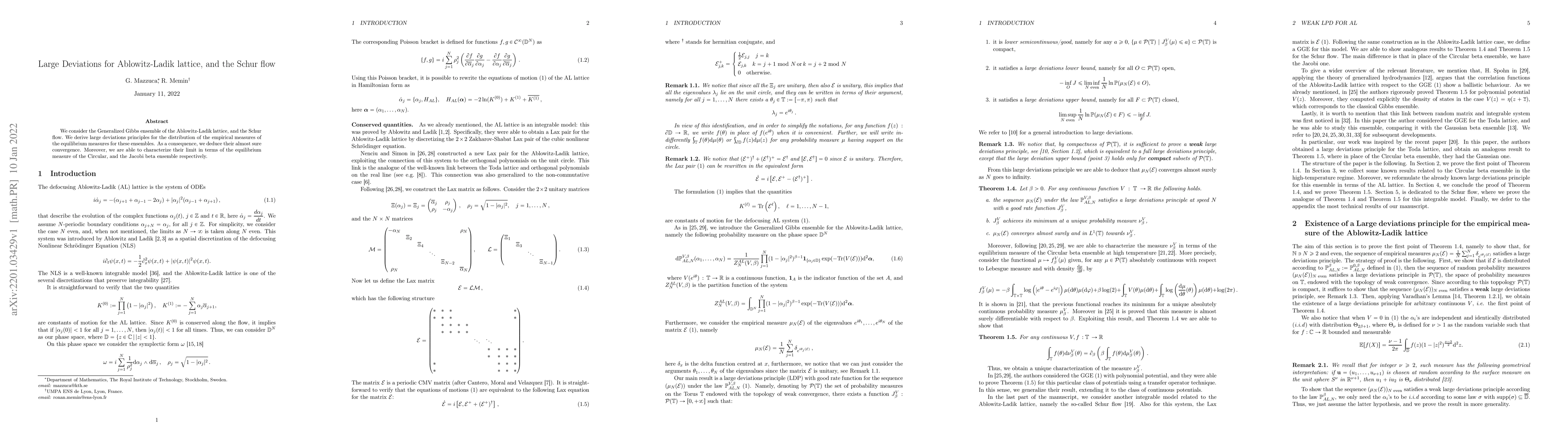Thumbnail for Large Deviations for Ablowitz-Ladik lattice, and the Schur flow