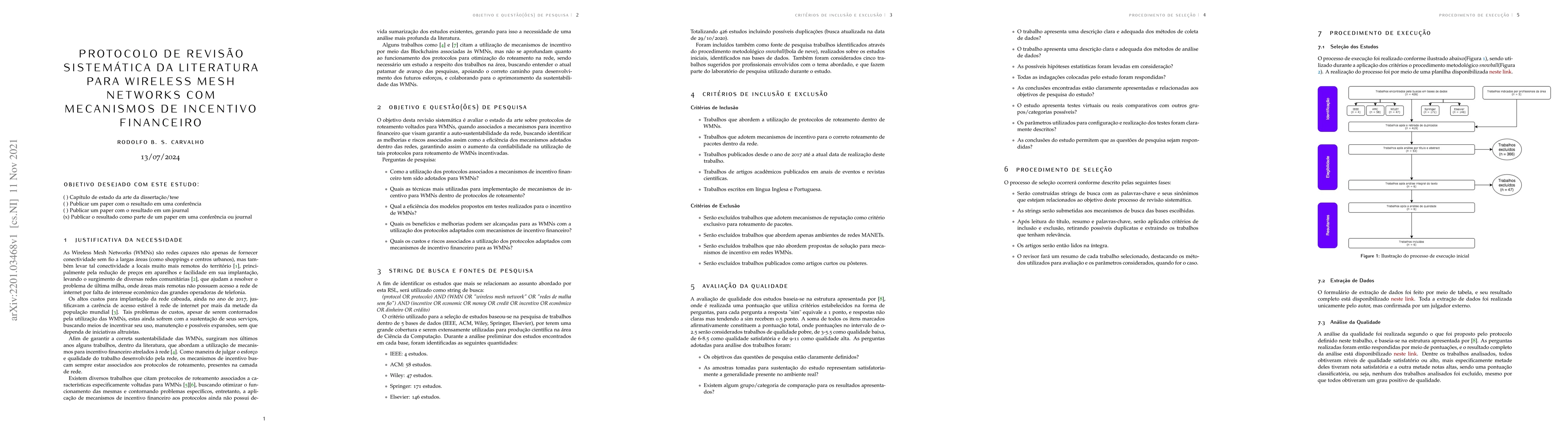 Thumbnail for Protocolo de Revis\~ao Sistem\'atica da Literatura para Wireless Mesh
  Networks com mecanismos de incentivo financeiro