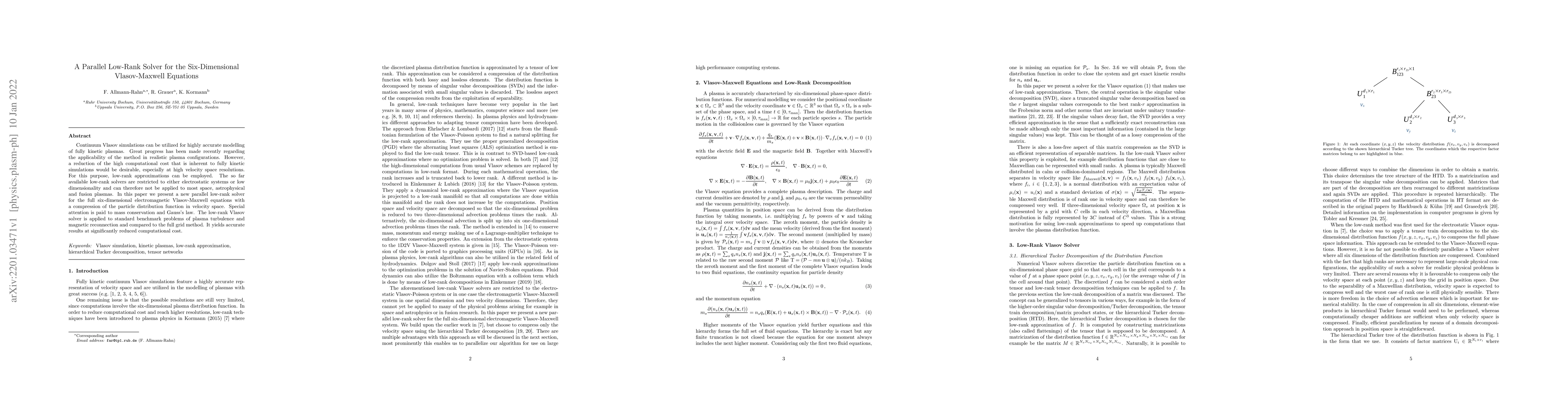 Thumbnail for A Parallel Low-Rank Solver for the Six-Dimensional Vlasov-Maxwell
  Equations