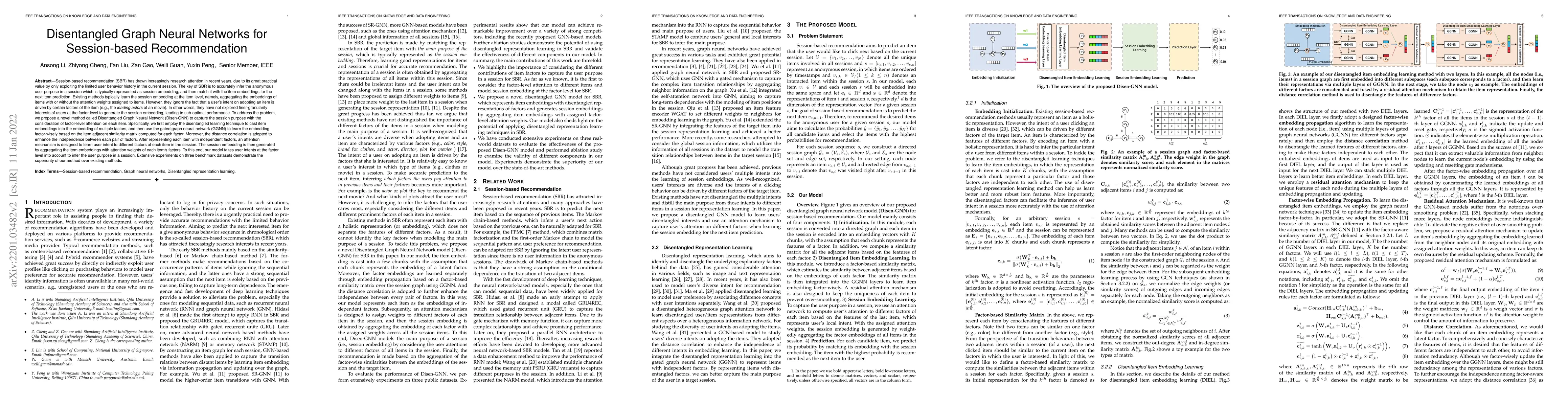Thumbnail for Disentangled Graph Neural Networks for Session-based Recommendation