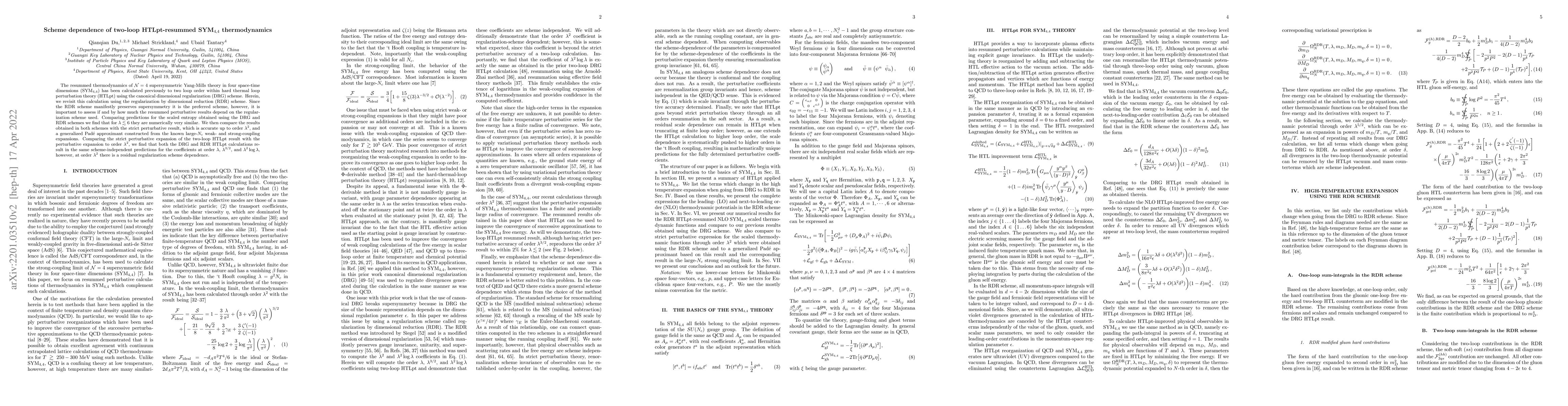 Thumbnail for Scheme dependence of two-loop HTLpt-resummed $\text{SYM}_{4,4}$
  thermodynamics