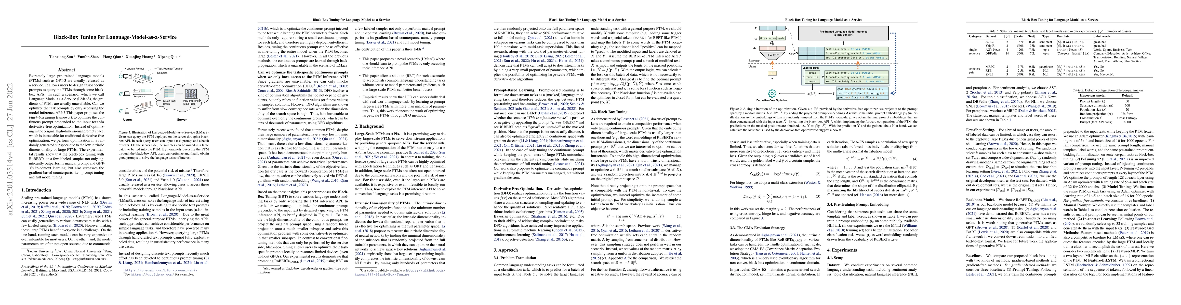 Thumbnail for Black-Box Tuning for Language-Model-as-a-Service