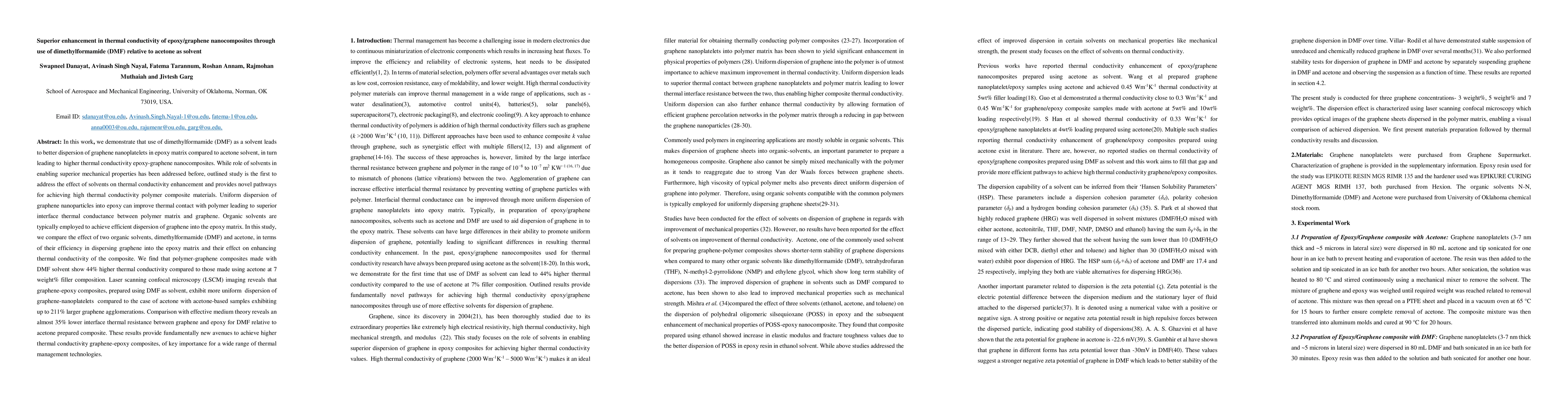 Thumbnail for Superior enhancement in thermal conductivity of epoxy/graphene
  nanocomposites through use of dimethylformamide (DMF) relative to acetone as
  solvent