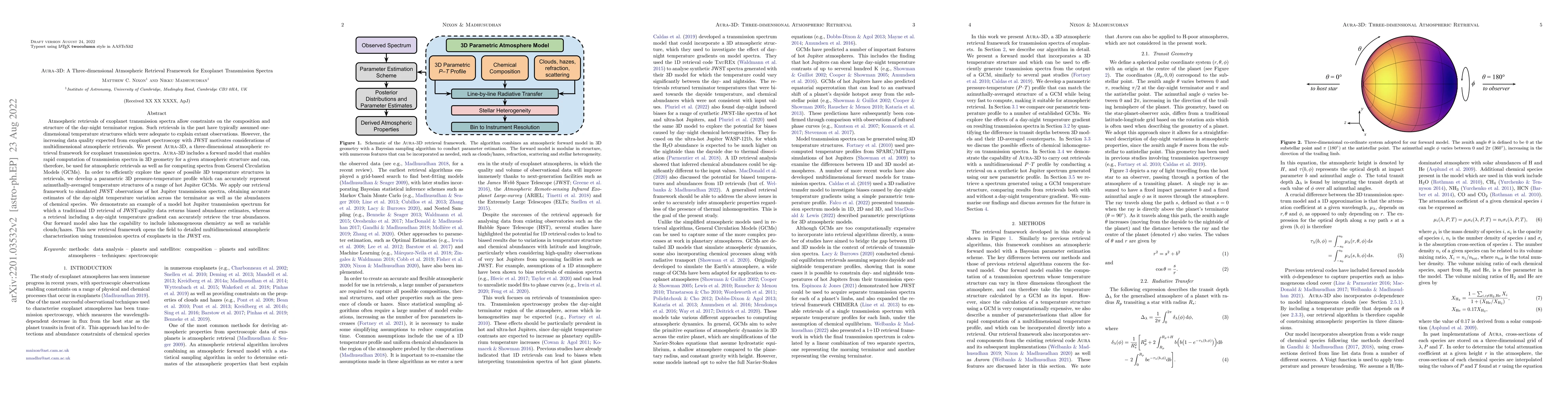 Thumbnail for Aura-3D: A Three-dimensional Atmospheric Retrieval Framework for
  Exoplanet Transmission Spectra