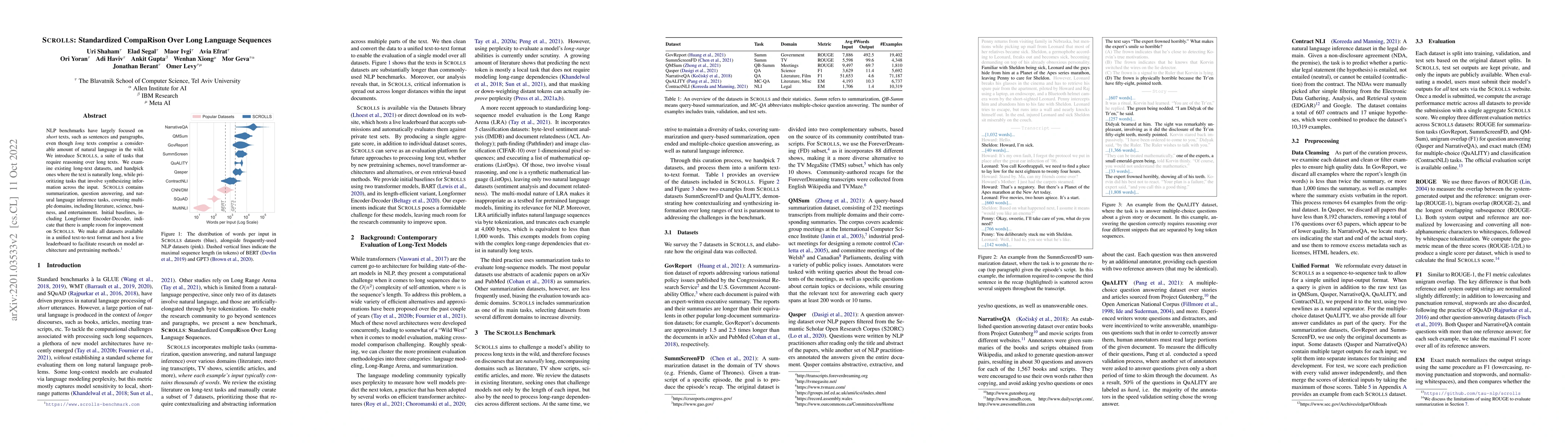 Thumbnail for SCROLLS: Standardized CompaRison Over Long Language Sequences