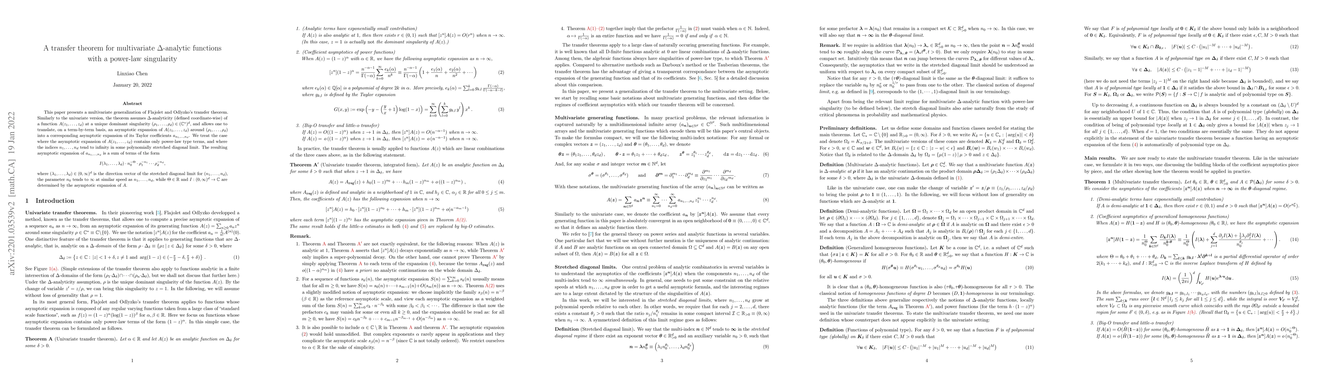 Thumbnail for A transfer theorem for multivariate Delta-analytic functions with a
  power-law singularity