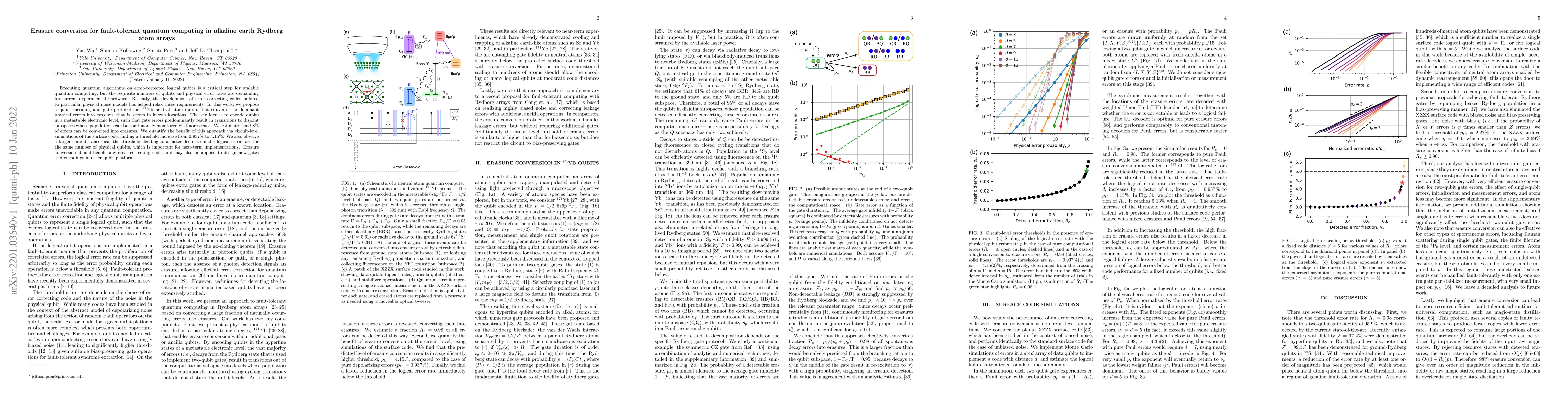Thumbnail for Erasure conversion for fault-tolerant quantum computing in alkaline
  earth Rydberg atom arrays
