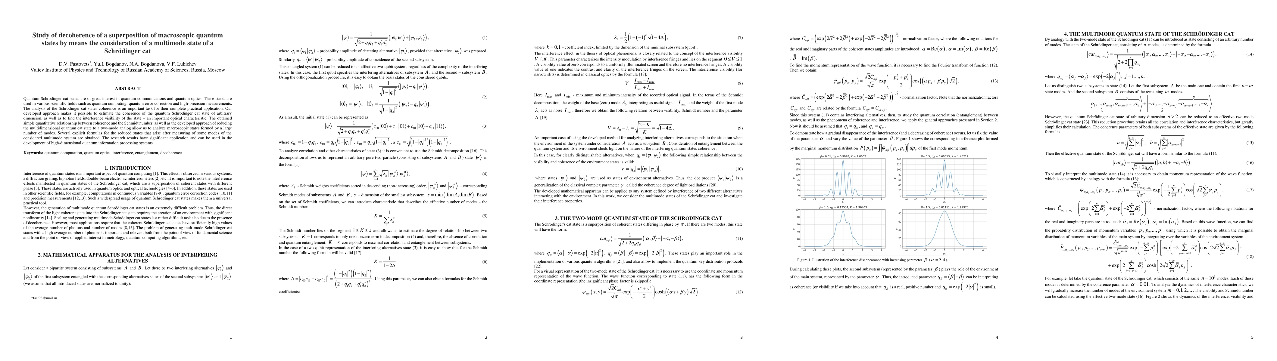 Thumbnail for Study of decoherence of a superposition of macroscopic quantum states by
  means the consideration of a multimode state of a Schrodinger cat