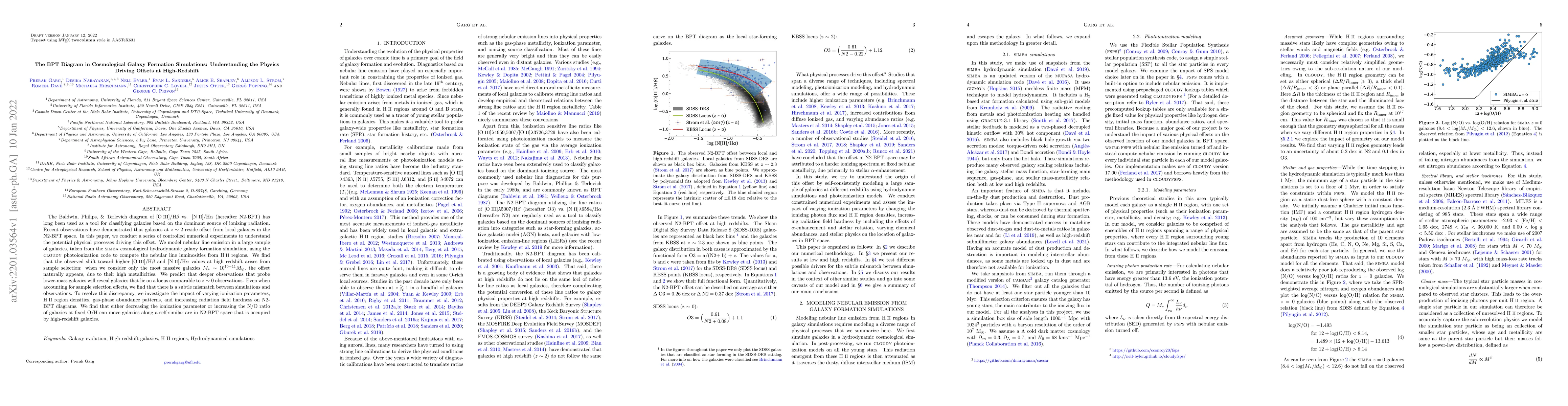 Thumbnail for The BPT Diagram in Cosmological Galaxy Formation Simulations:
  Understanding the Physics Driving Offsets at High-Redshift