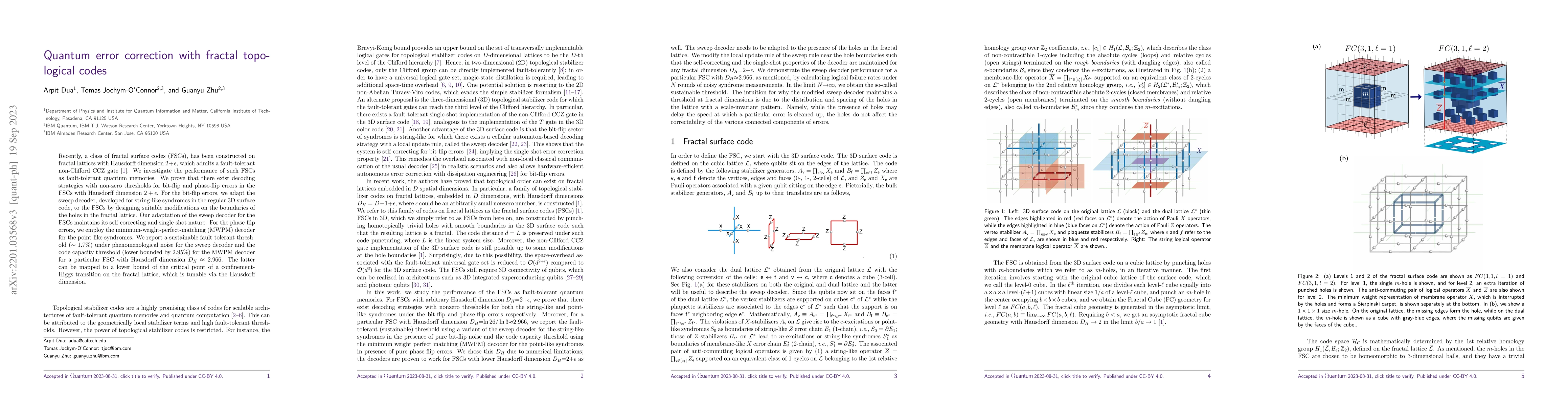Thumbnail for Quantum error correction with fractal topological codes