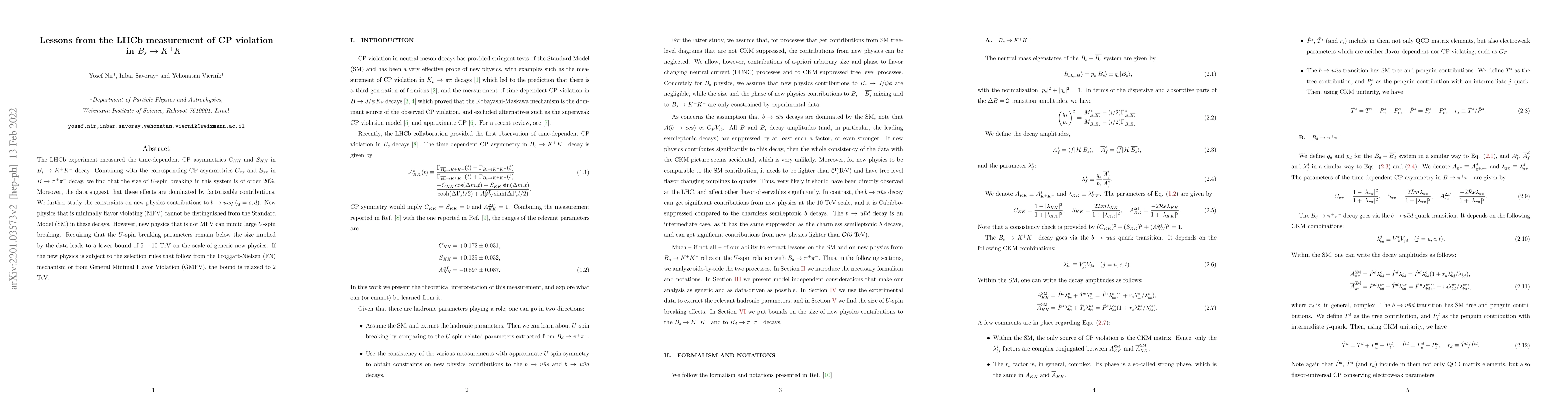 Thumbnail for Lessons from the LHCb measurement of CP violation in $B_s\to K^+K^-$