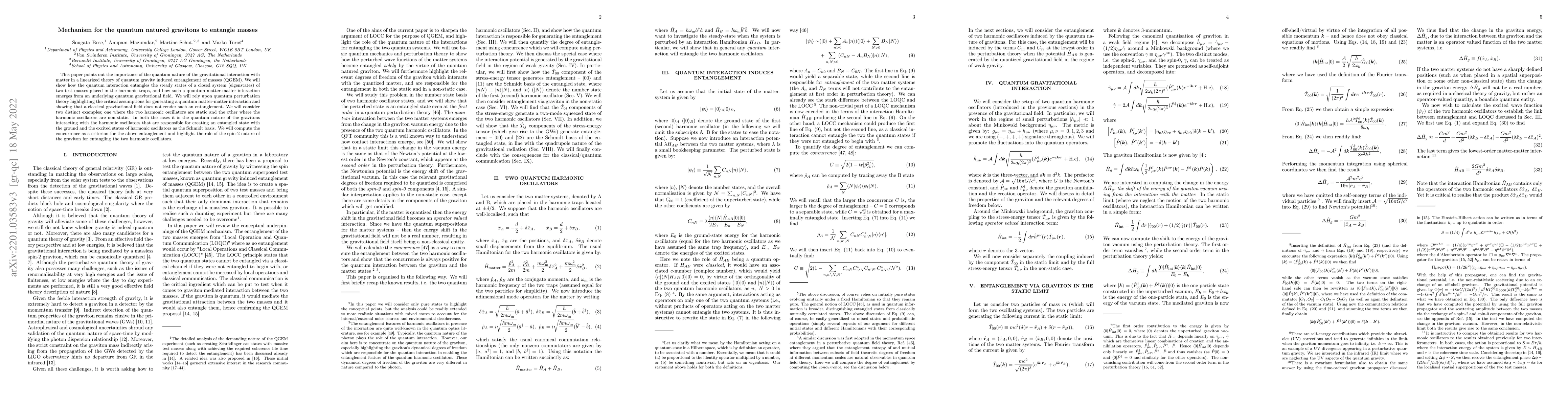 Thumbnail for Mechanism for the quantum natured gravitons to entangle masses