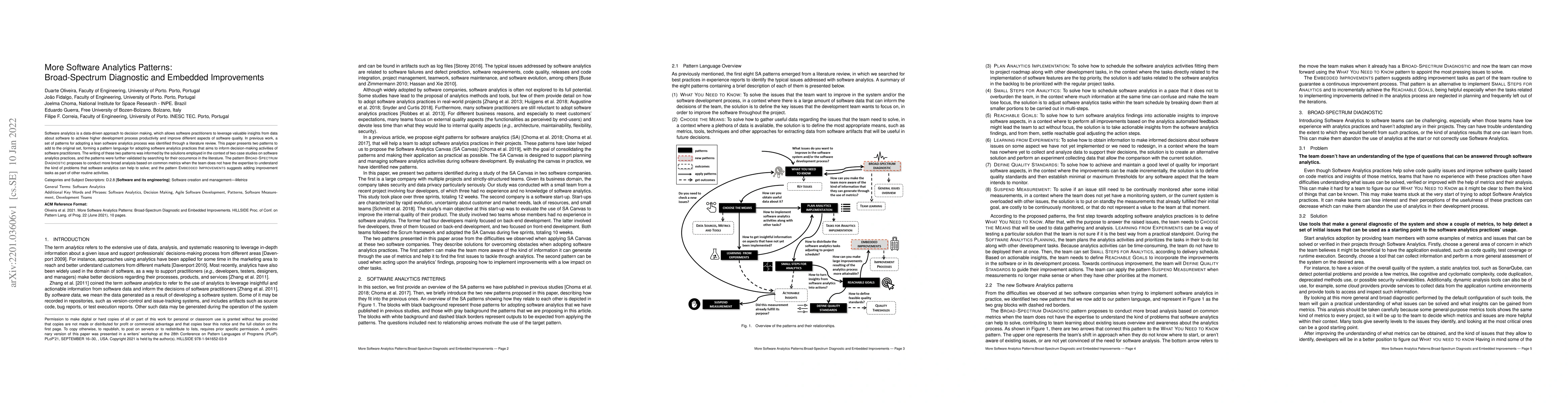Thumbnail for More Software Analytics Patterns: Broad-Spectrum Diagnostic and Embedded
  Improvements