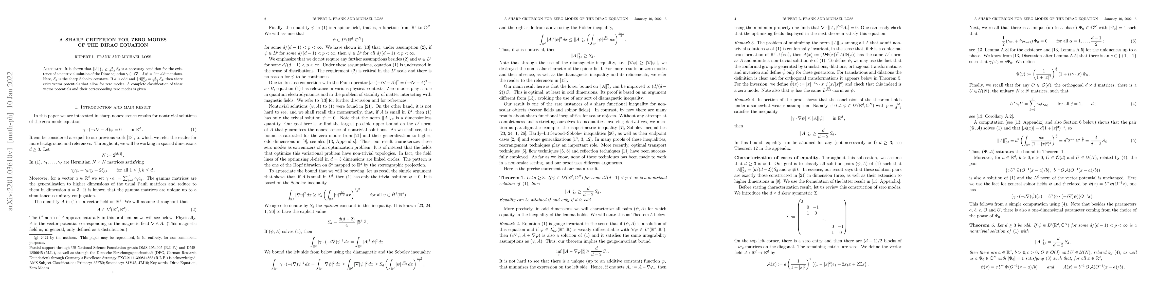 Thumbnail for A sharp criterion for zero modes of the Dirac equation