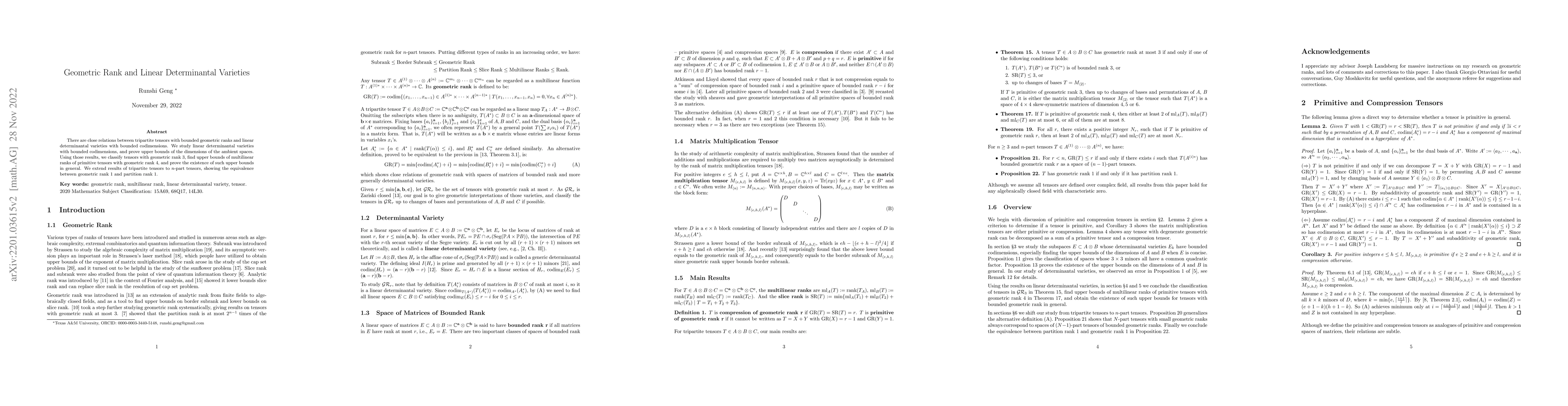Thumbnail for Geometric Rank and Linear Determinantal Varieties
